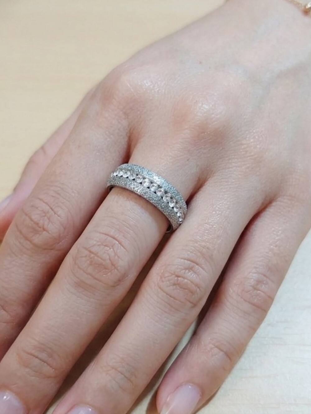 Stainles Steel  Pavé CZ Wide Band Ring - Silver